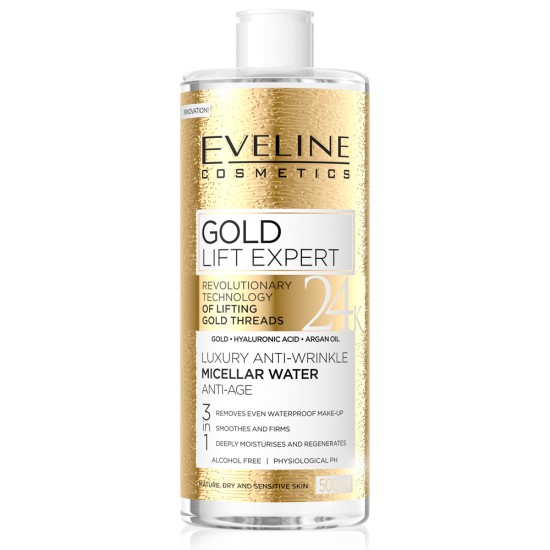 Apă micelară anti-rid Eveline Gold Lift Expert 24 K Gold 3 în 1 500 ml