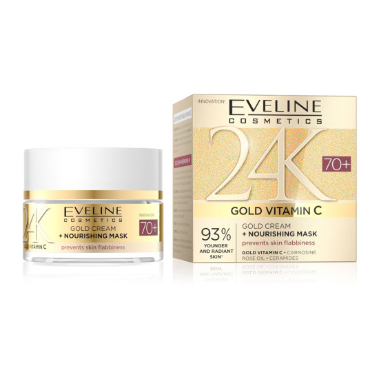 Cremă mască hrănitoare pentru față Eveline Gold 24K Vitamin C 70+, 50 ml