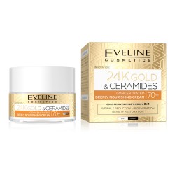 Crema de fata concentrata profund nutritiva Eveline 24K Gold & Ceramides, zi si noapte, 70+ ani, 50 ml