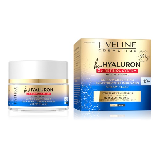 Crema de zi si noapte ultra hidratanta Eveline BioHyaluron 3XRetinol System 40+, 50 ml