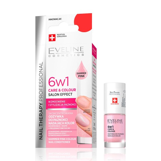 Tratament de unghii Eveline 6 in 1 Shimmer Pink 5 ml