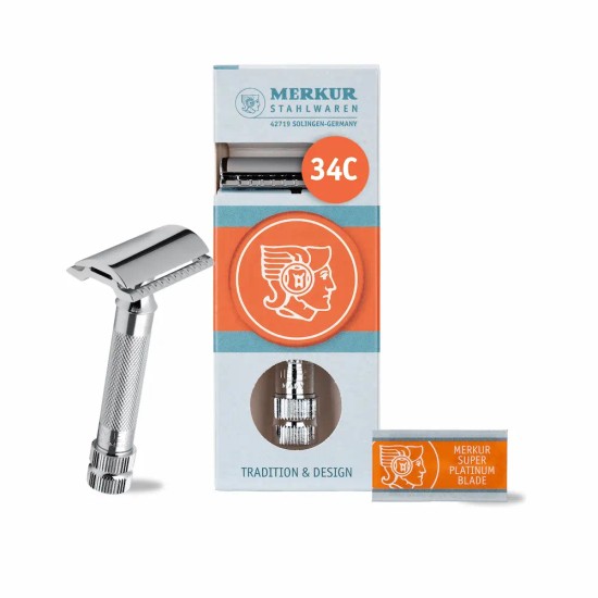 Aparat de ras safety razor cu cap cu pieptene închis Merkur 34C Chrome