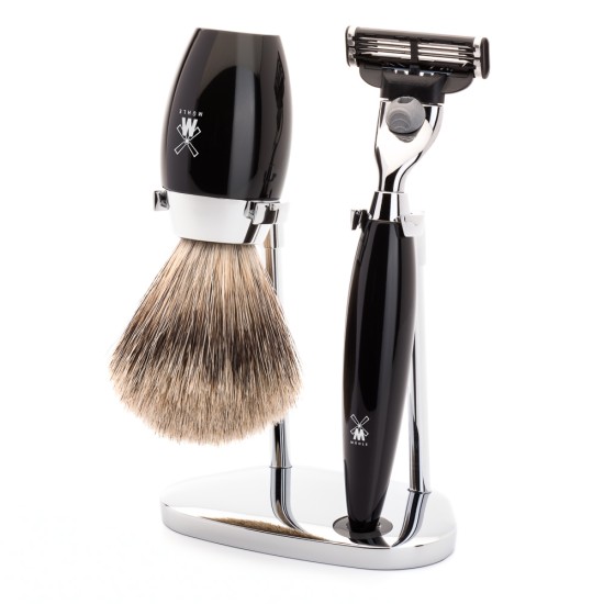Set de barbierit cu aparat de ras Mach3 si pamatuf cu par de bursuc cu maner de rasina KOSMO S281K876