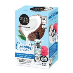 Set cadou cu gel de dus, scrub de corp si burete Organic Shop Coconut Splash