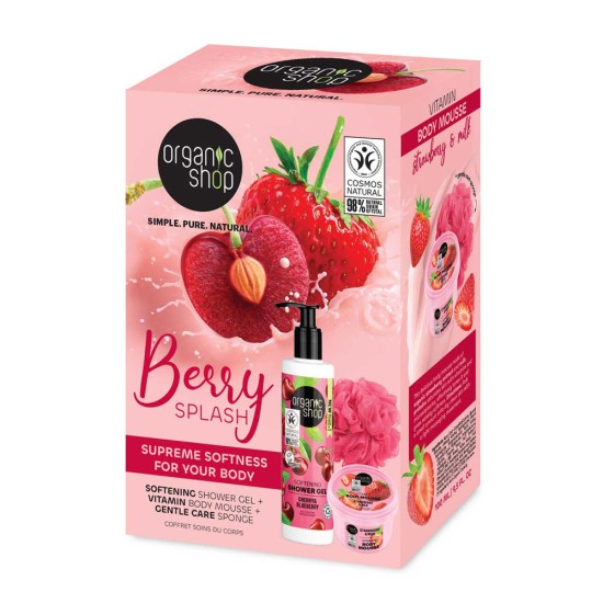 Set cadou cu gel de dus, spuma de corp si burete de corp Organic Shop Berry Splash