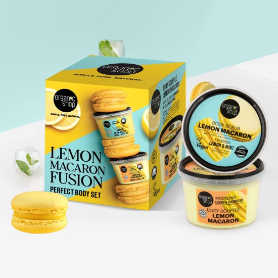 Set cadou Organic Shop Lemon Macaron cu scrub de corp  250 ml și souffle de corp 250 ml
