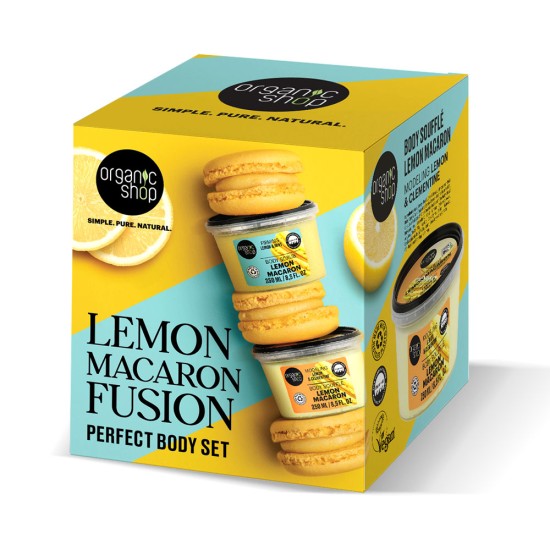 Set cadou Organic Shop Lemon Macaron cu scrub de corp  250 ml și souffle de corp 250 ml