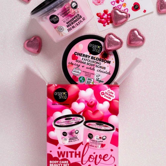 Set cadou Organic Shop With Love cu scrub de corp si body souffle