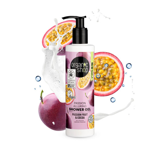 Gel de duș Organic Shop Passion Alluring cu fructul pasiunii și cacao 280 ml