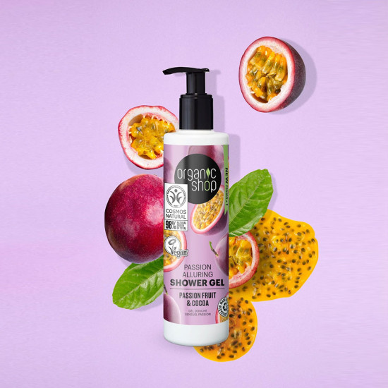 Gel de duș Organic Shop Passion Alluring cu fructul pasiunii și cacao 280 ml
