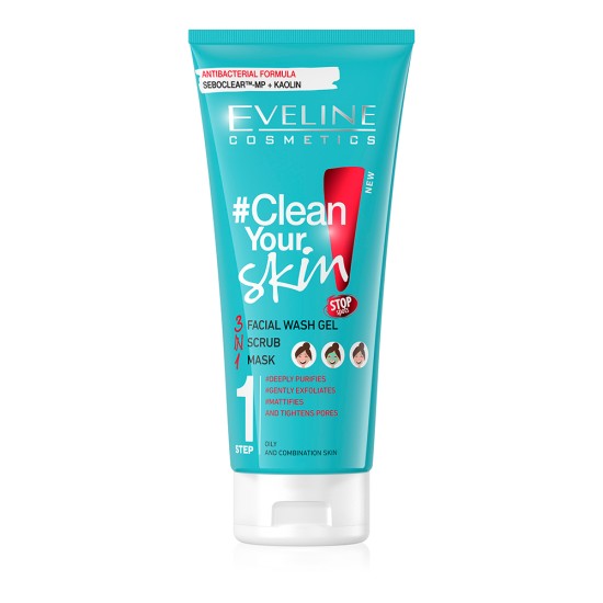 Gel de curatare faciala, scrub si masca 3 in 1 Eveline Clean Your Skin 200 ml