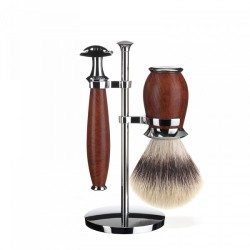 Set de barbierit cu aparat de ras clasic si pamatuf cu par  Silvertip Fibre maner din lemn de maces S31H59SR