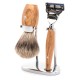 Set de barbierit cu aparat de ras compatibil Gillette Fusion si pamatuf Fine Badger cu par de bursuc si maner din lemn de maslin S 281 H 870 F